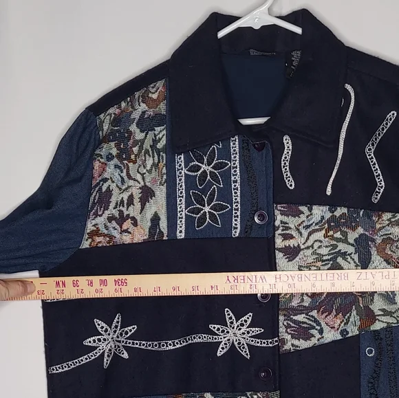 Vtg Tapestry Patchwork Button Jacket Large Embroidered‎ Bobo Folk Artsy Art Wear - Picture 6 of 8